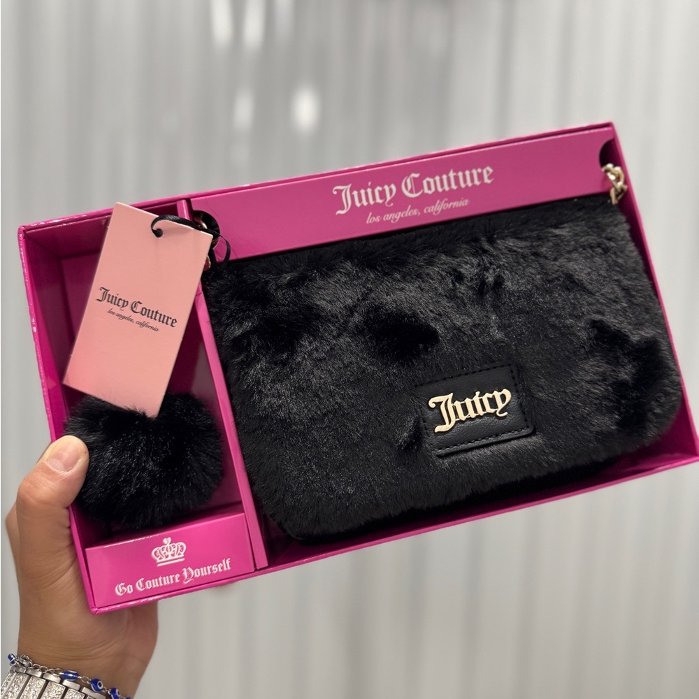 Juicy Couture Black Velvet Wristlet with Gold Logo